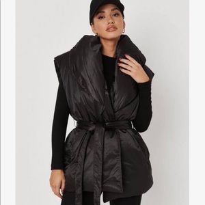 Missguided Black Puffer Vest Tied Waist